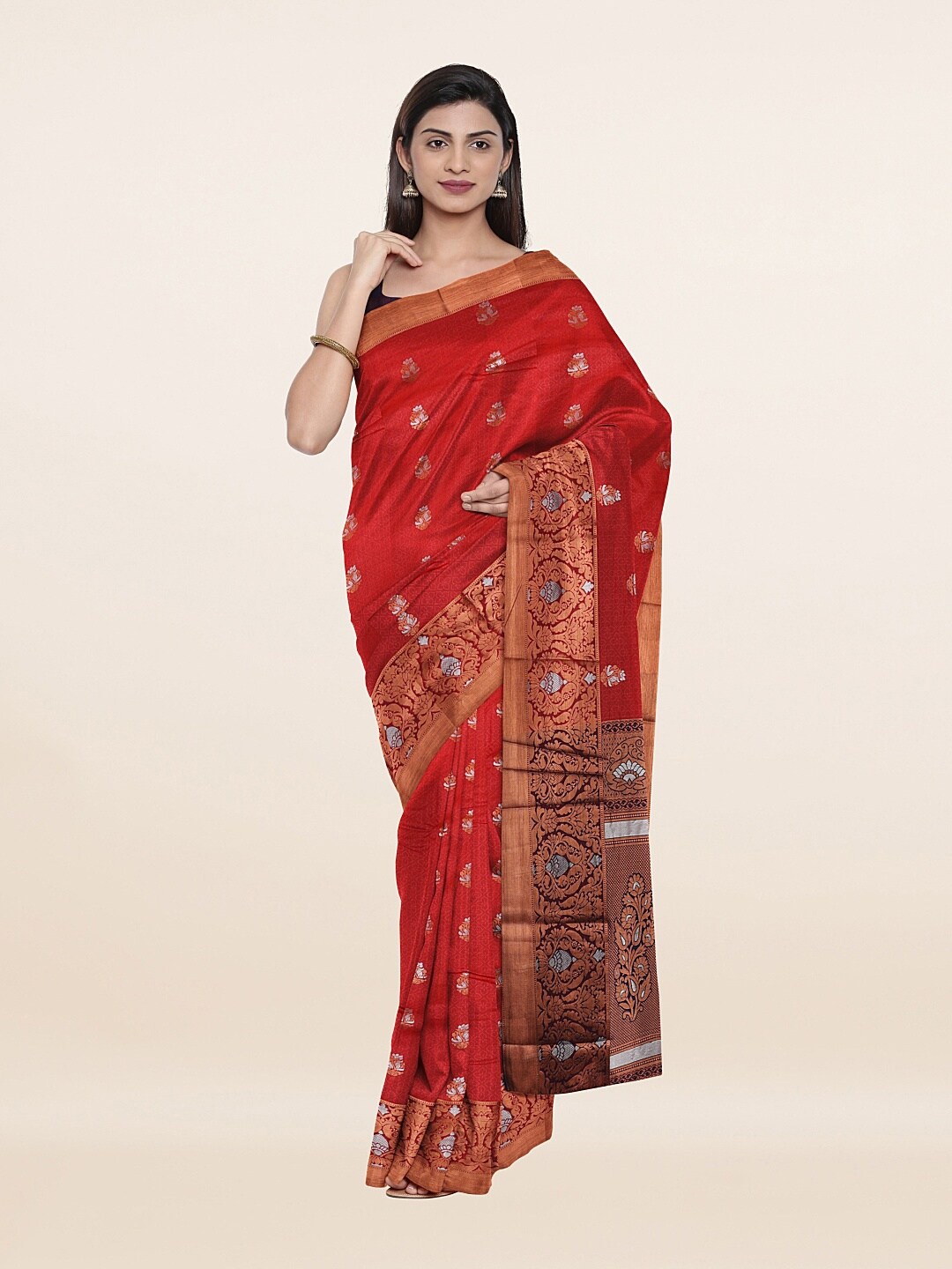 

Pothys Red & Gold Toned Woven Design Zari Art Silk Saree