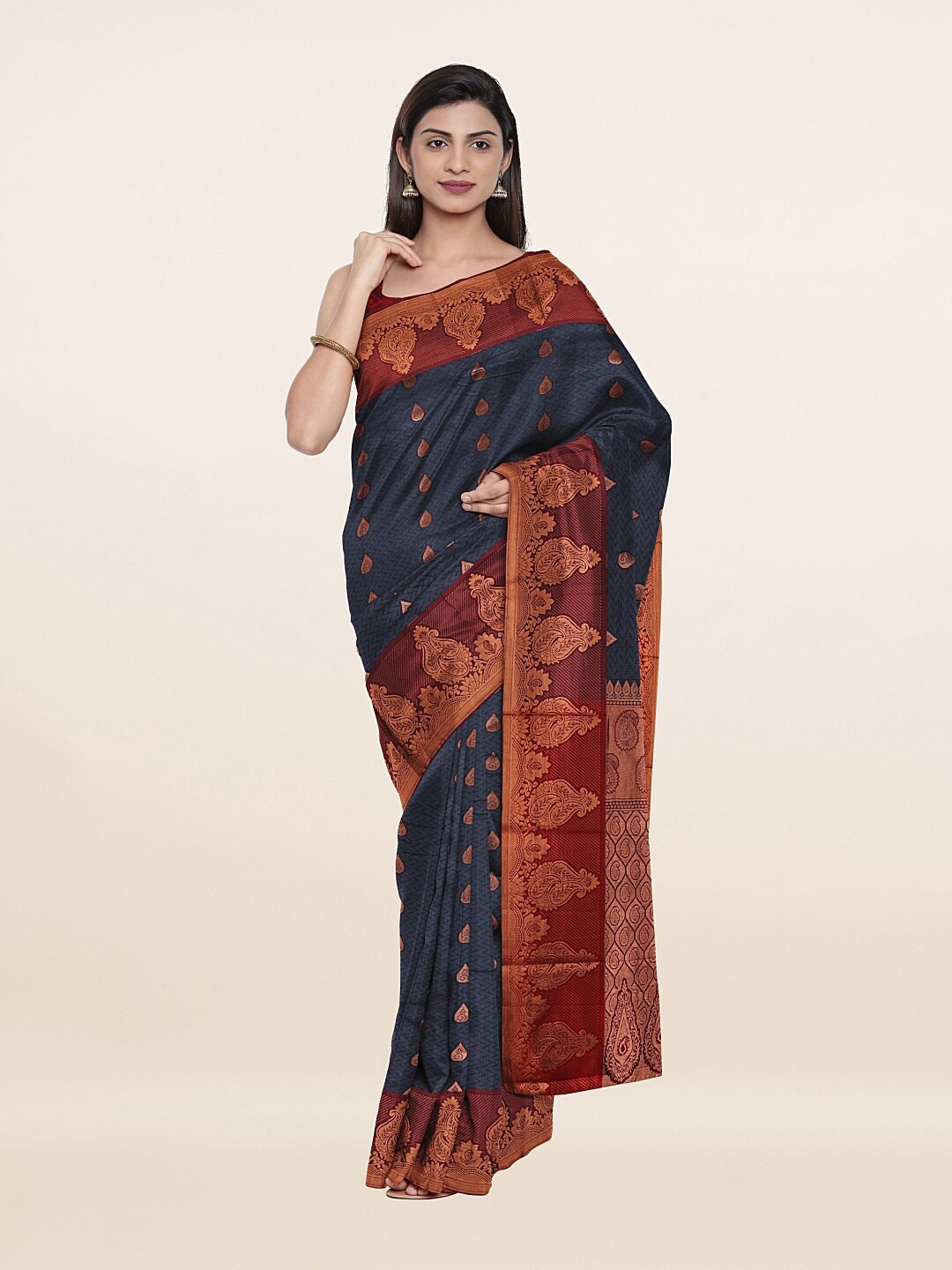 

Pothys Grey & Brown Woven Design Zari Art Silk Saree