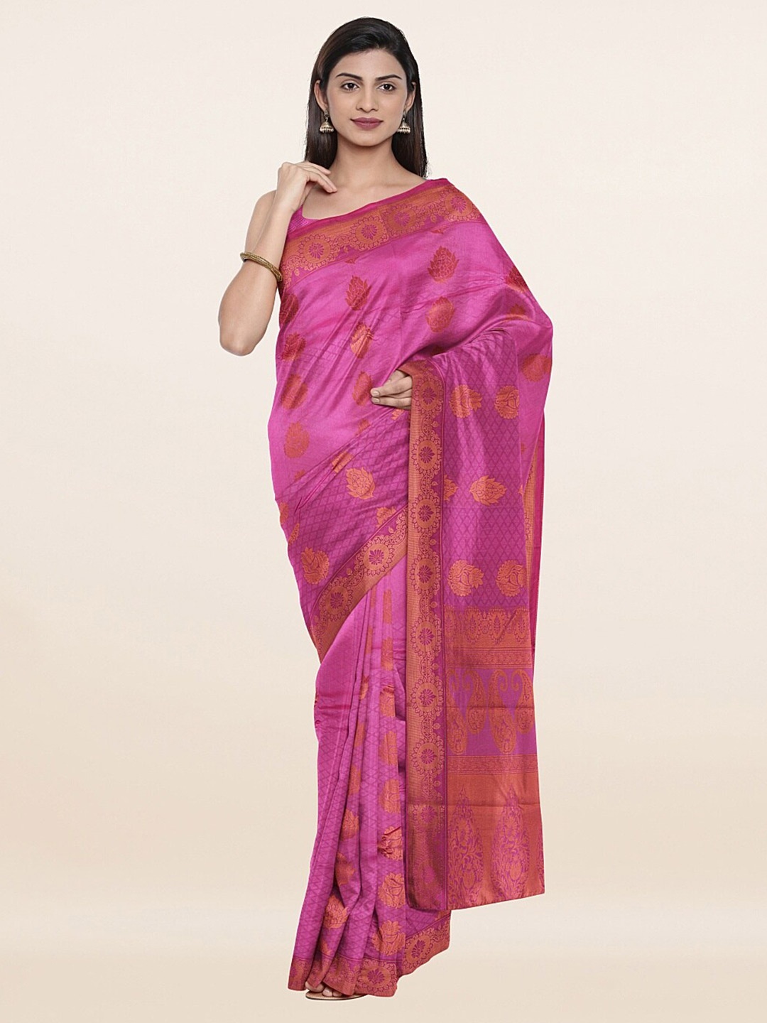 

Pothys Pink & Gold-Toned Woven Design Zari Art Silk Saree