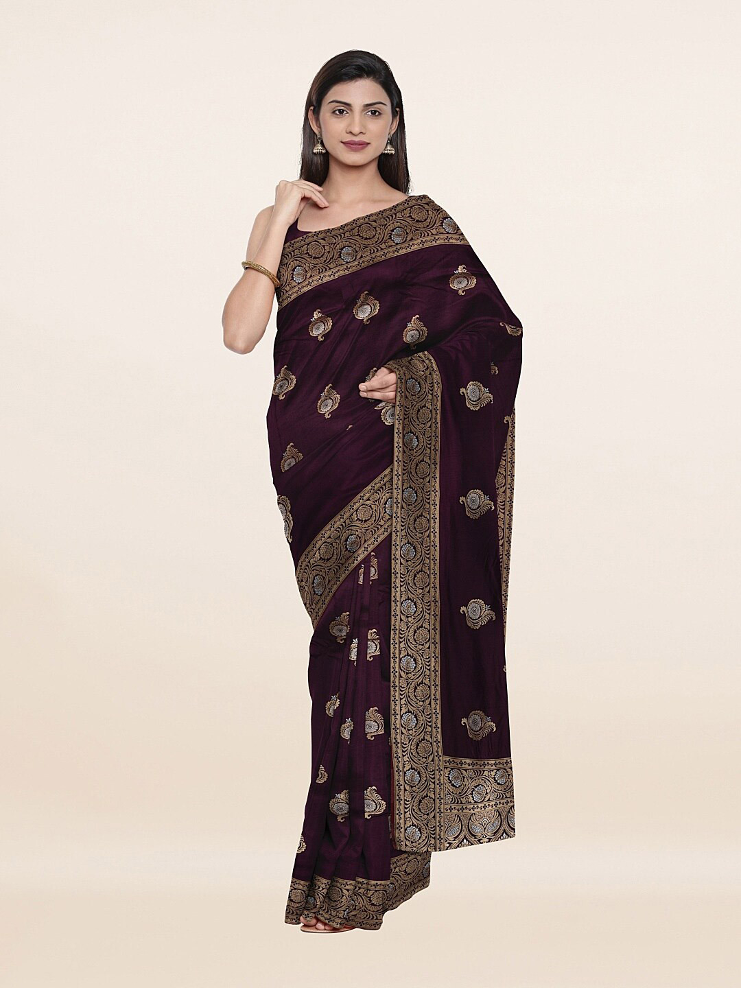 

Pothys Purple & Silver-Toned Woven Design Zari Art Silk Saree
