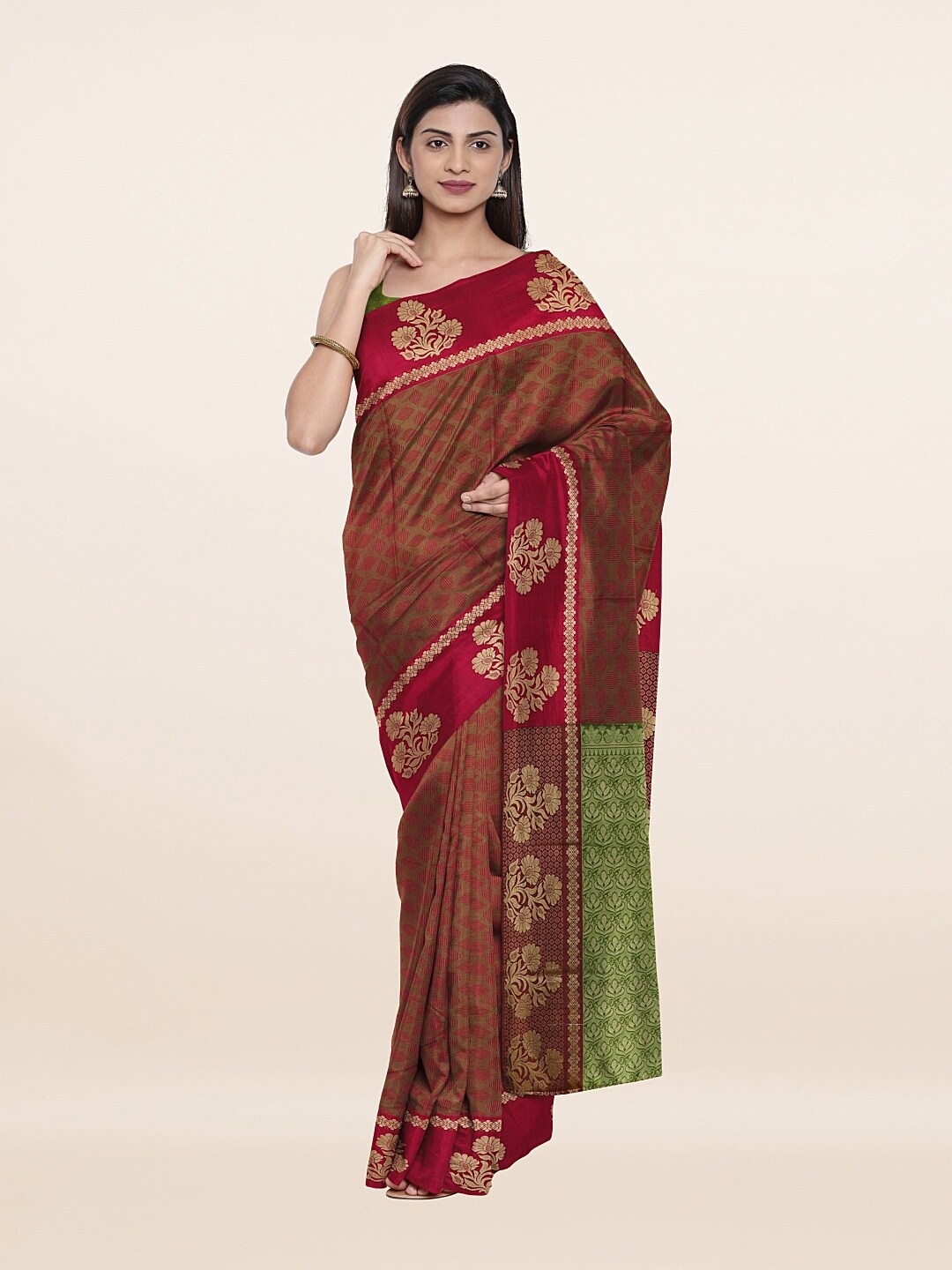 

Pothys Maroon & Green Zari Art Silk Saree