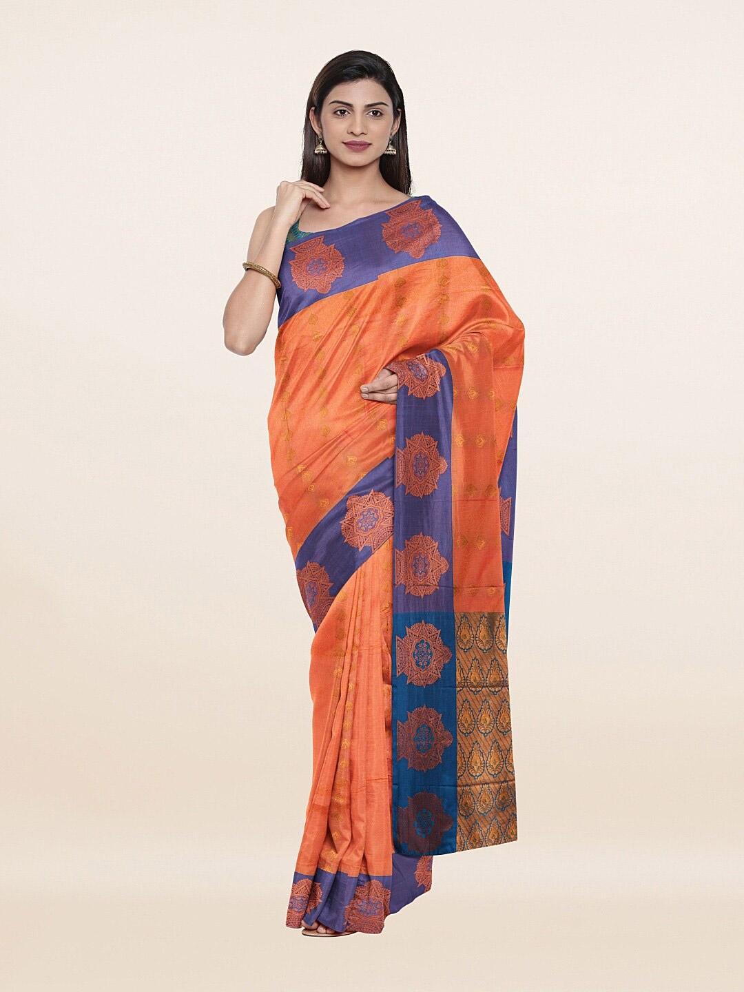 

Pothys Orange & Gold-Toned Woven Design Zari Art Silk Saree