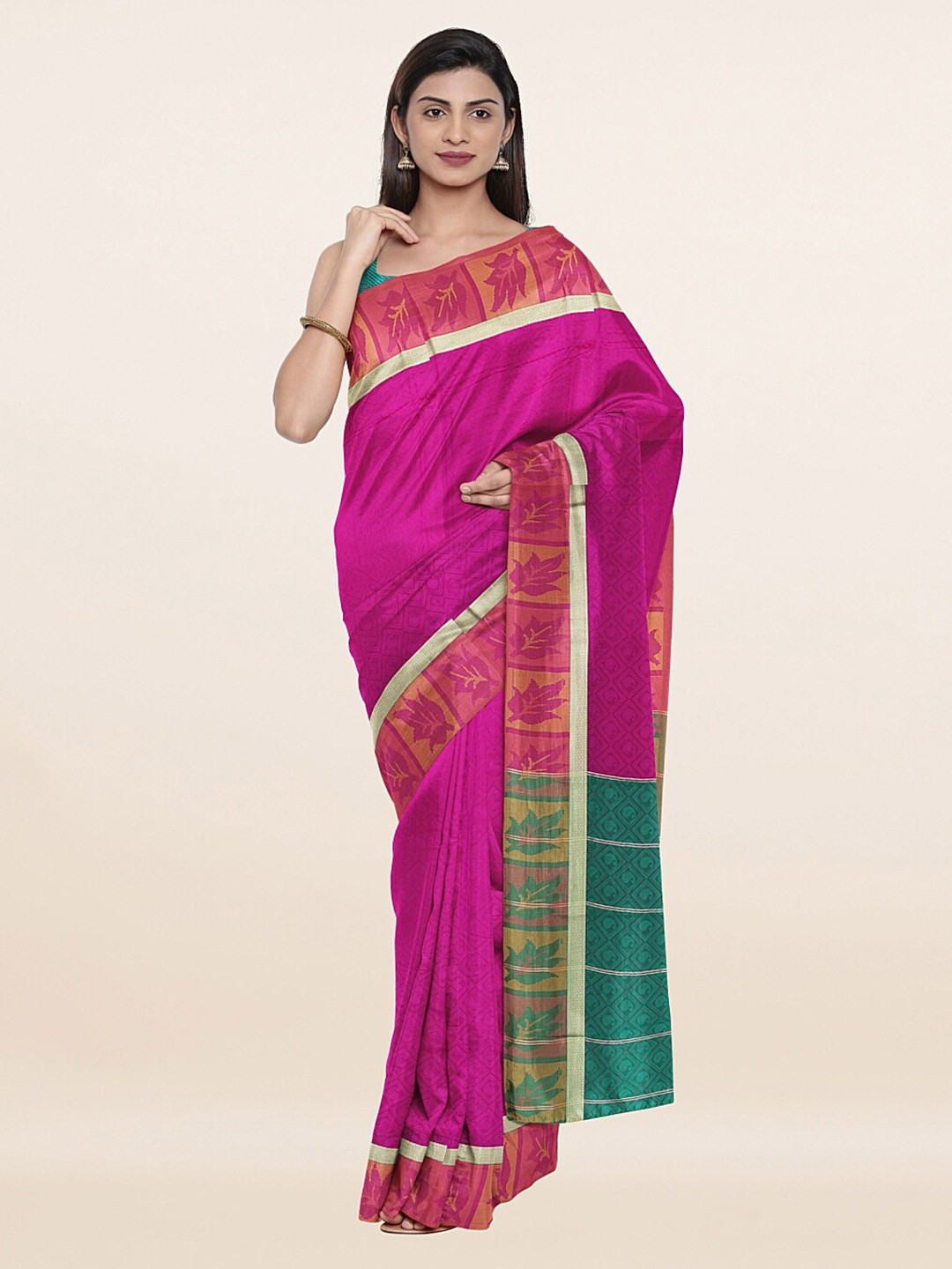 

Pothys Magenta & Green Paisley Zari Art Silk Saree