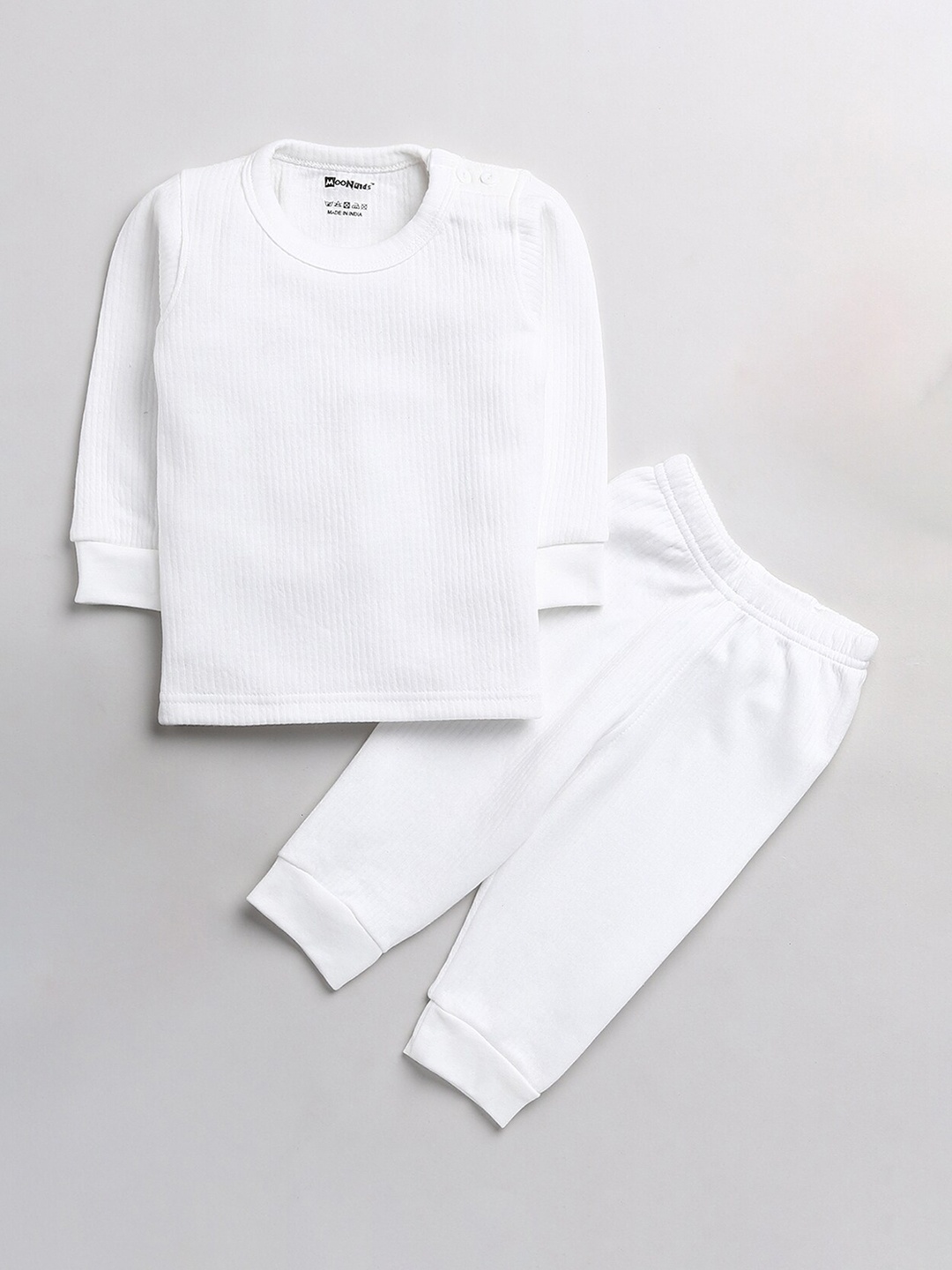 MooNKids Boys Off White Solid Cotton Thermal Set
