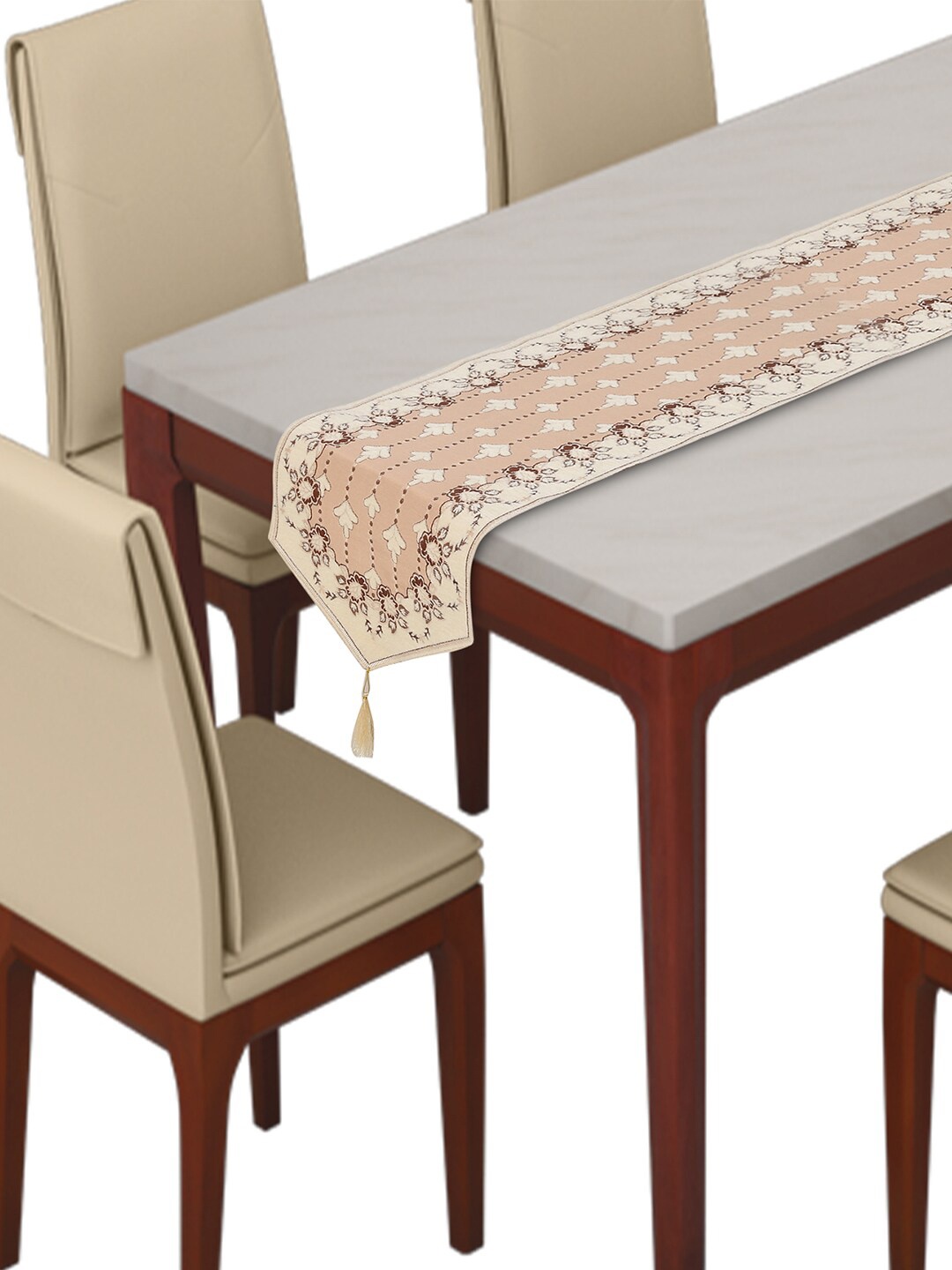 

Kuber Industries Cream Floral Printed Velvet Dining Table Runners