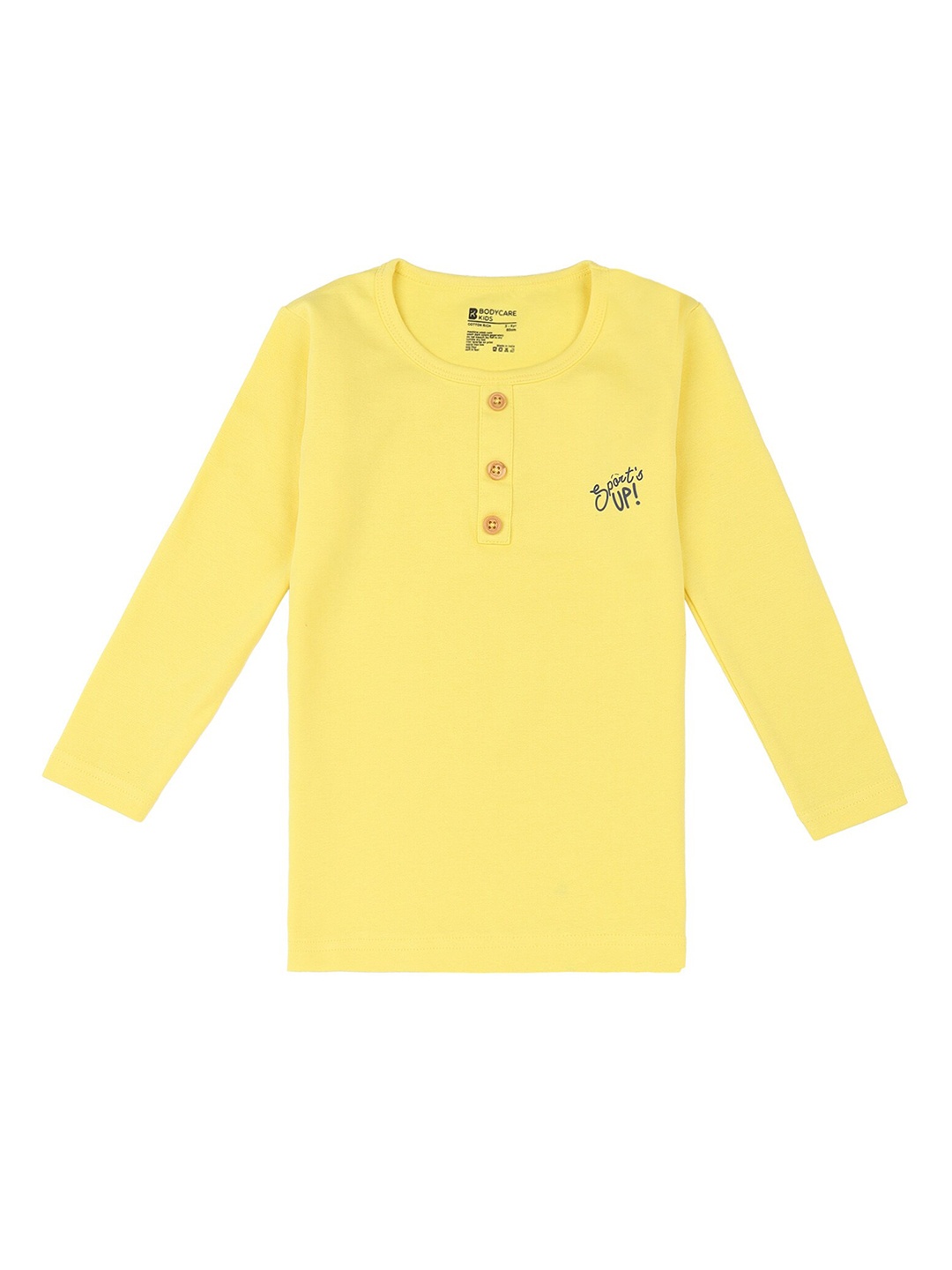 

Bodycare Kids Boys Yellow Typography Henley Neck T-shirt