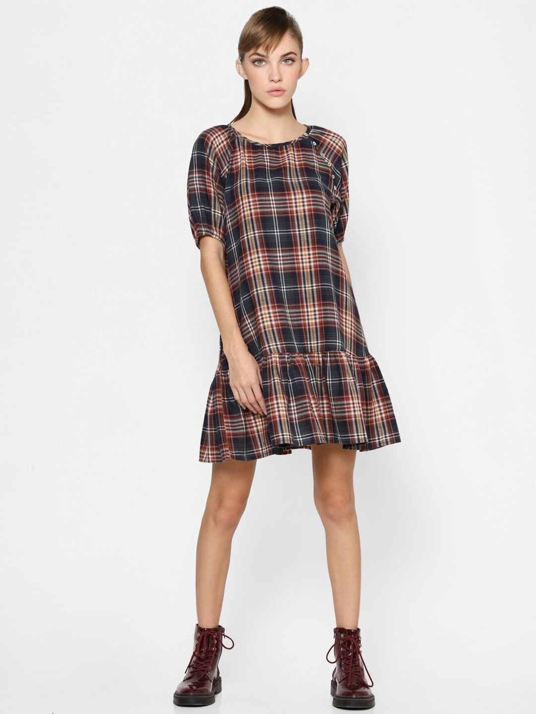 

ONLY Blue Checked Drop-Waist Dress