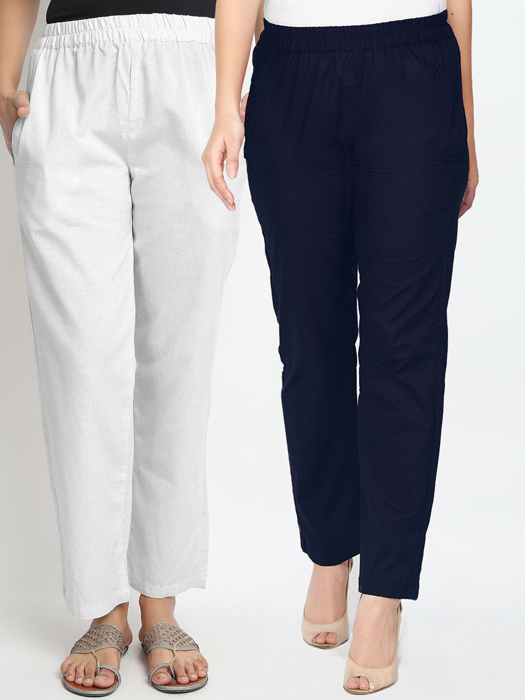 

Molcha Women Blue & White Set Of 2 Trousers