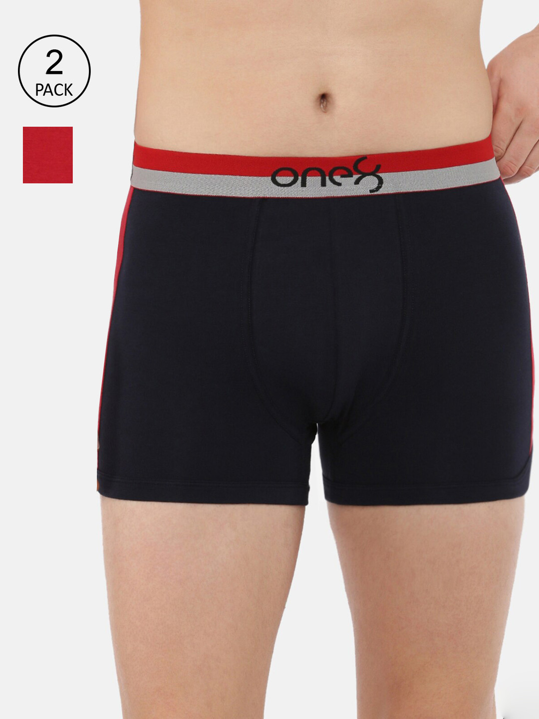 

one8 by Virat Kohli Men Pack Of 2 Navy Blue & Red Solid Trunks ONE8_718_NB_BRD_2PC