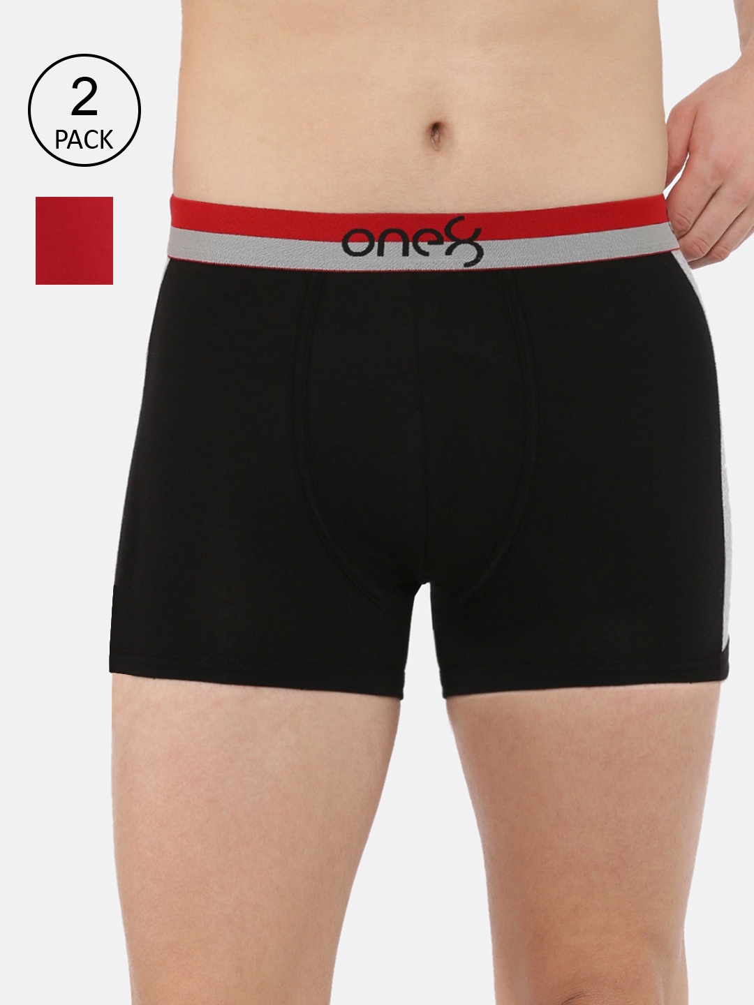 

one8 by Virat Kohli Men Pack Of 2 Solid Cotton Trunks ONE8_718_BLK_BRD_2PC, Black