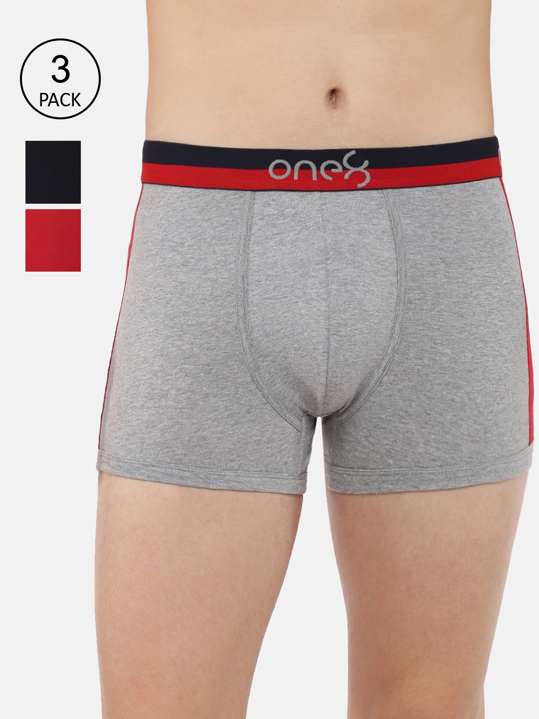 

one8 by Virat Kohli Men Pack Of 3 Solid Cotton Trunks ONE8_718_GR_NB_BRD_3PC, Grey