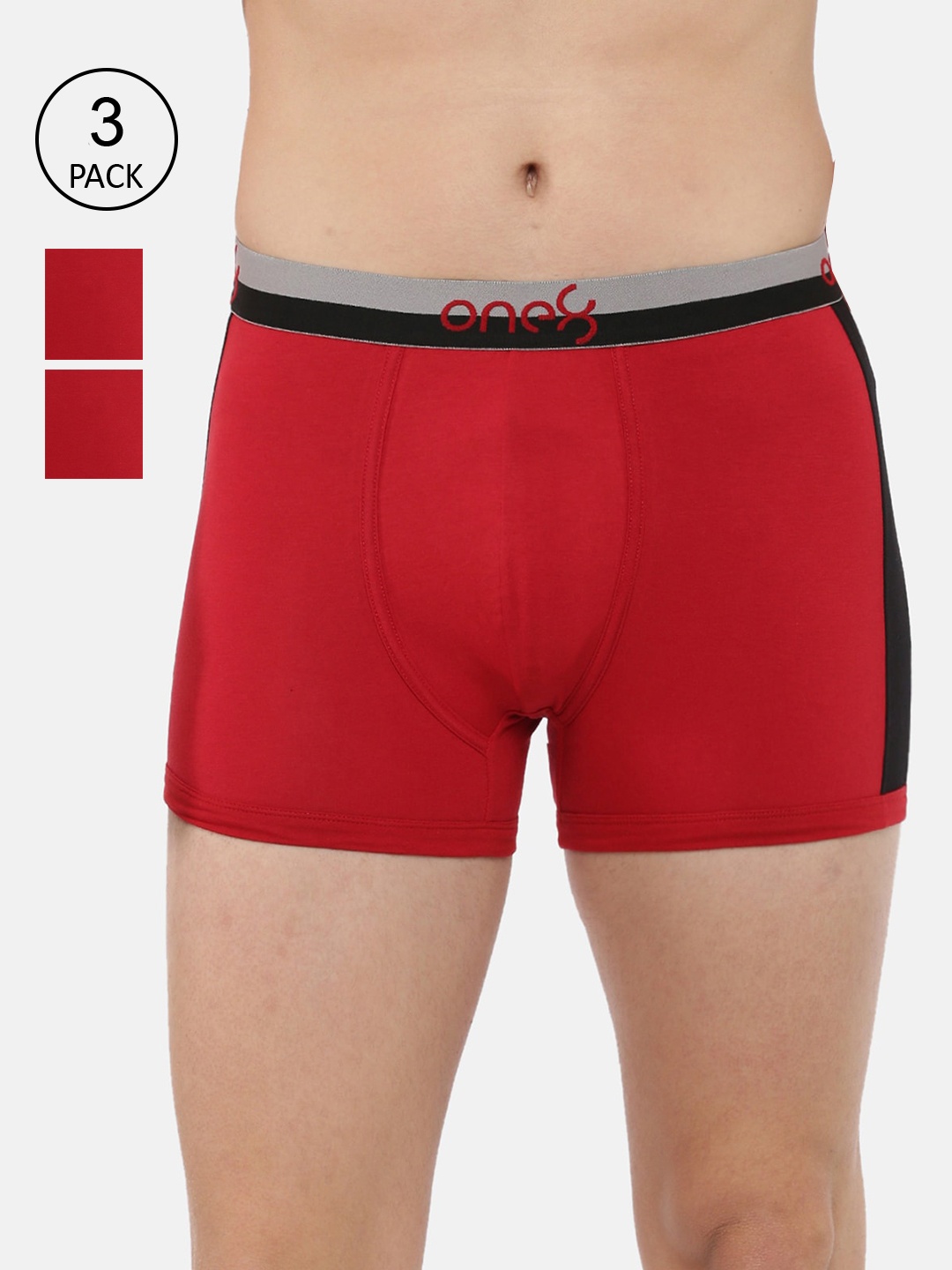 

one8 by Virat Kohli Men Pack of 3 Red Solid Cotton Trunks ONE8_718_BRD_BRD_BRD_3PC