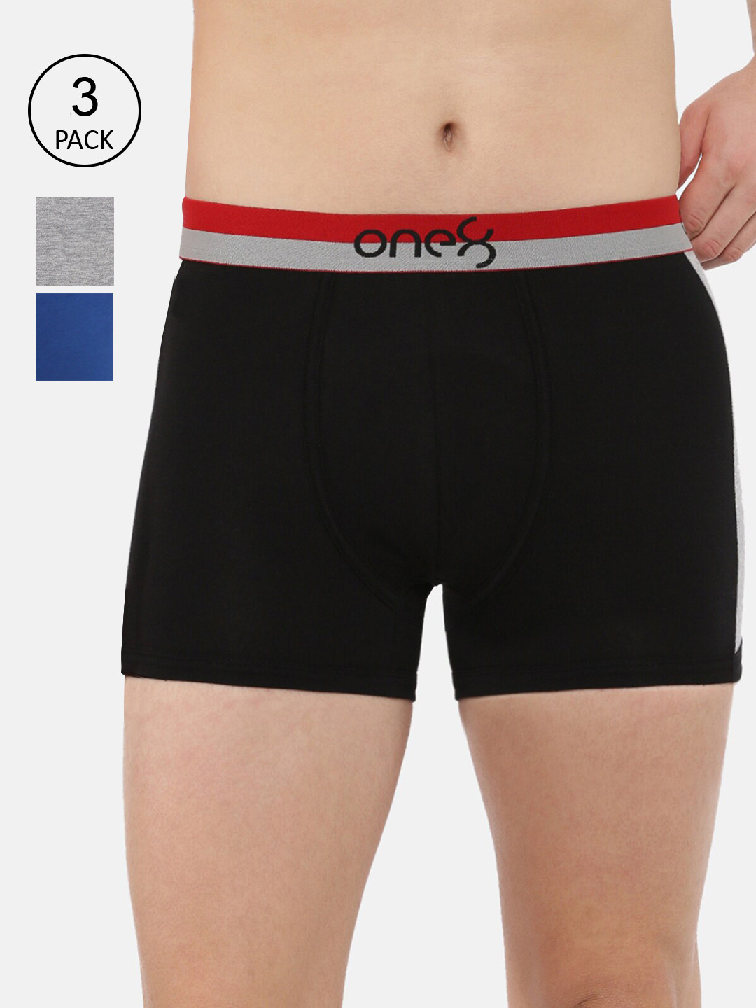 

one8 by Virat Kohli Men Pack Of 3 Solid Trunks ONE8_718_BLK_GR_RBLU_3PC, Black