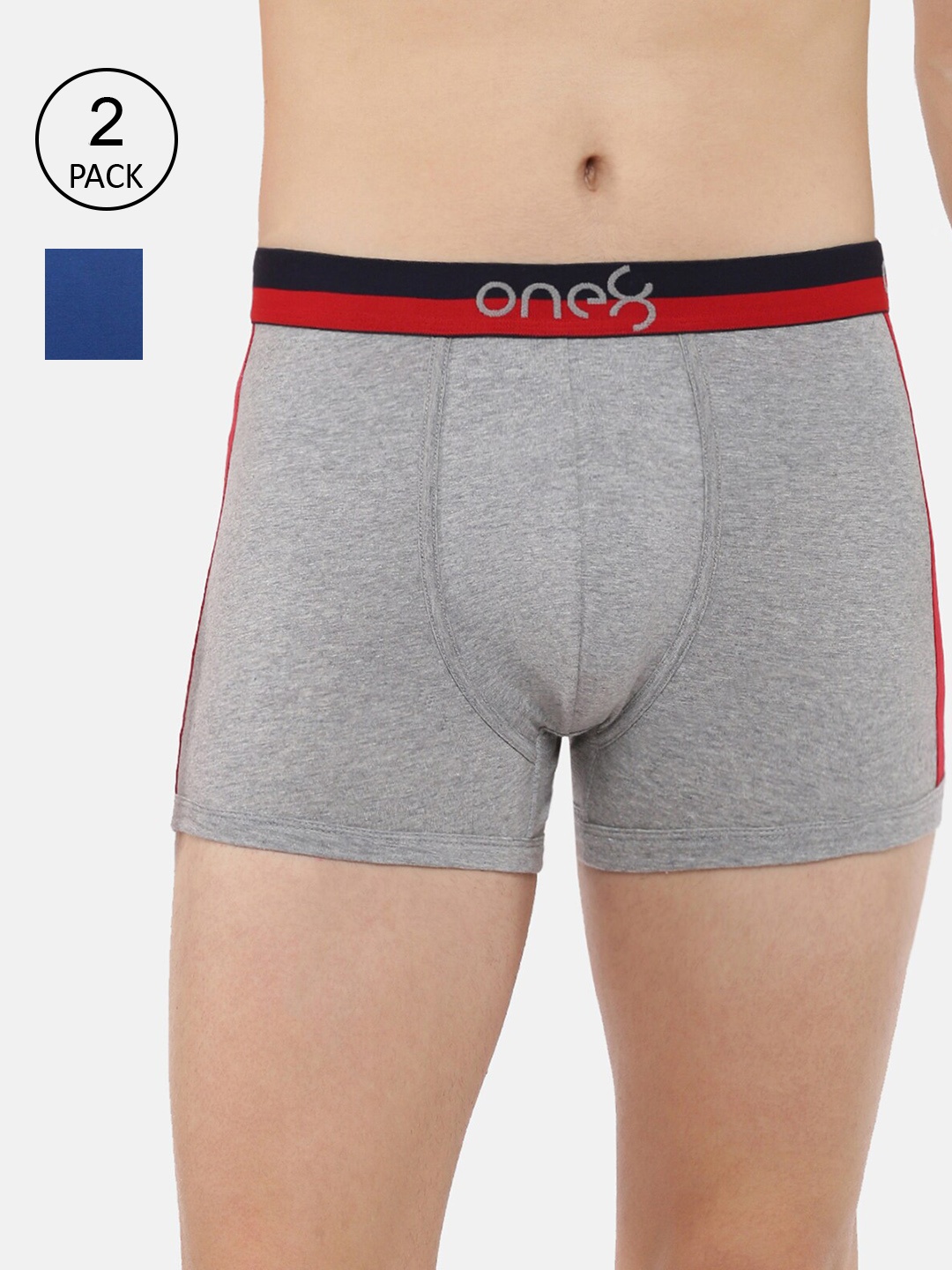 

one8 by Virat Kohli Men Pack of 2 Solid Cotton Trunks ONE8_718_GR_RBLU_2PC, Grey