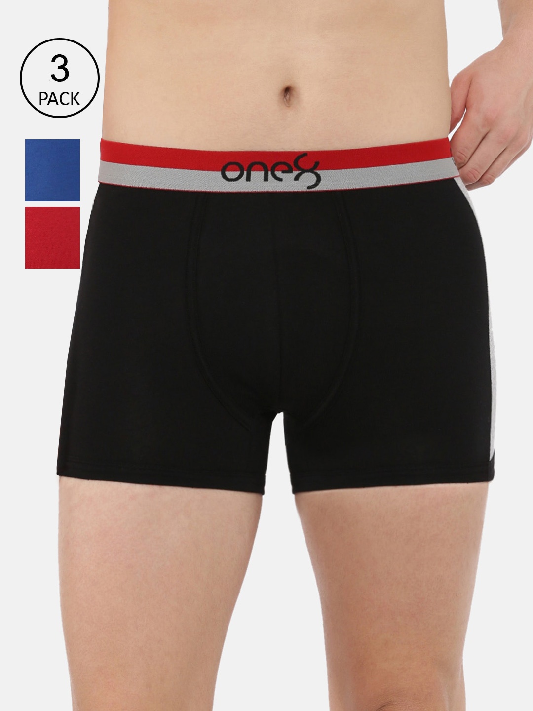 

one8 by Virat Kohli Men Pack Of 3 Solid Trunks ONE8_718_BLK_RBLU_BRD_3PC, Black