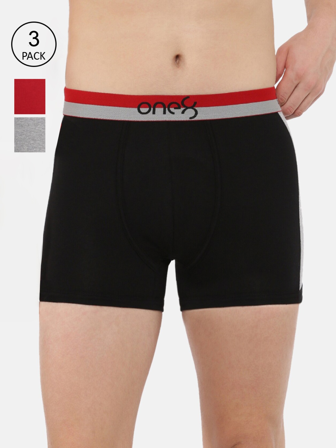 

one8 by Virat Kohli Men Men Pack Of 3 Solid Trunk ONE8_718_BLK_GR_BRD_3PC, Multi