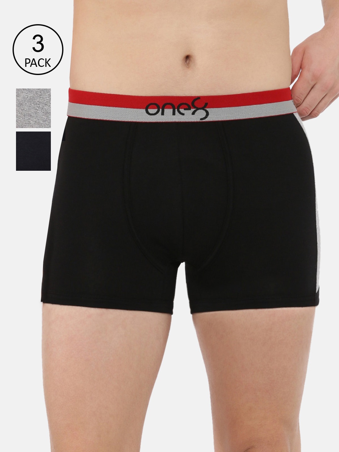 

one8 by Virat Kohli Men Pack Of 3 Solid Trunks ONE8_718_BLK_GR_NB_3PC, Black