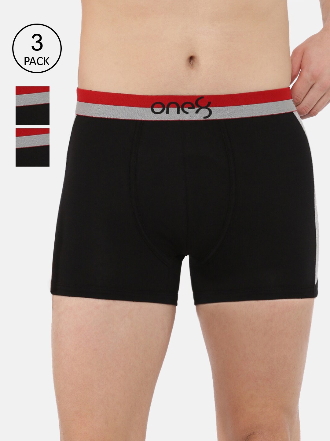 

one8 by Virat Kohli Men Pack of 3 Black Solid Cotton Trunks ONE8_718_BLK_BLK_BLK_3PC