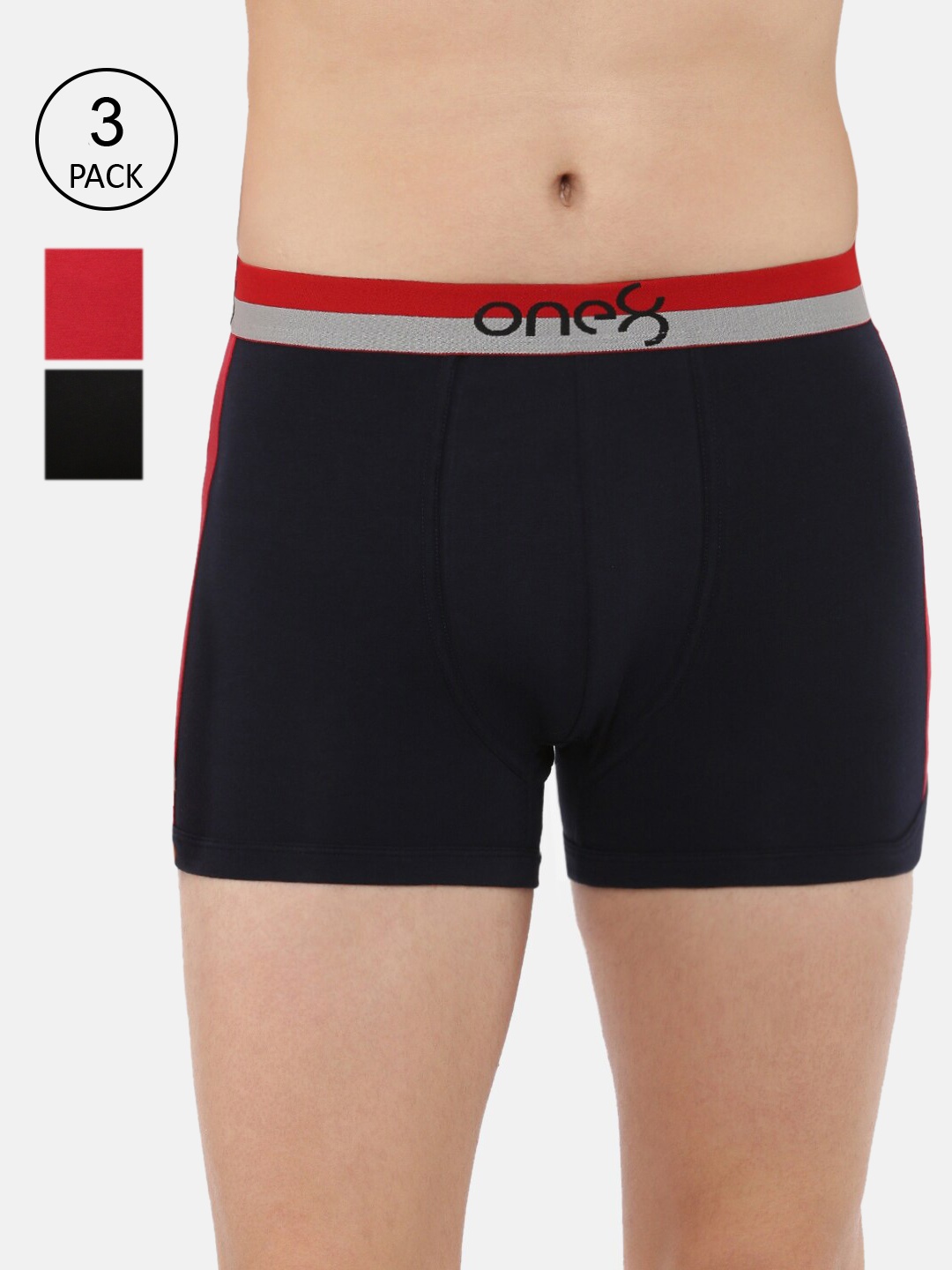 

one8 by Virat Kohli Men Pack Of 3 Solid Trunks ONE8_718_BLK_NB_BRD_3PC, Black
