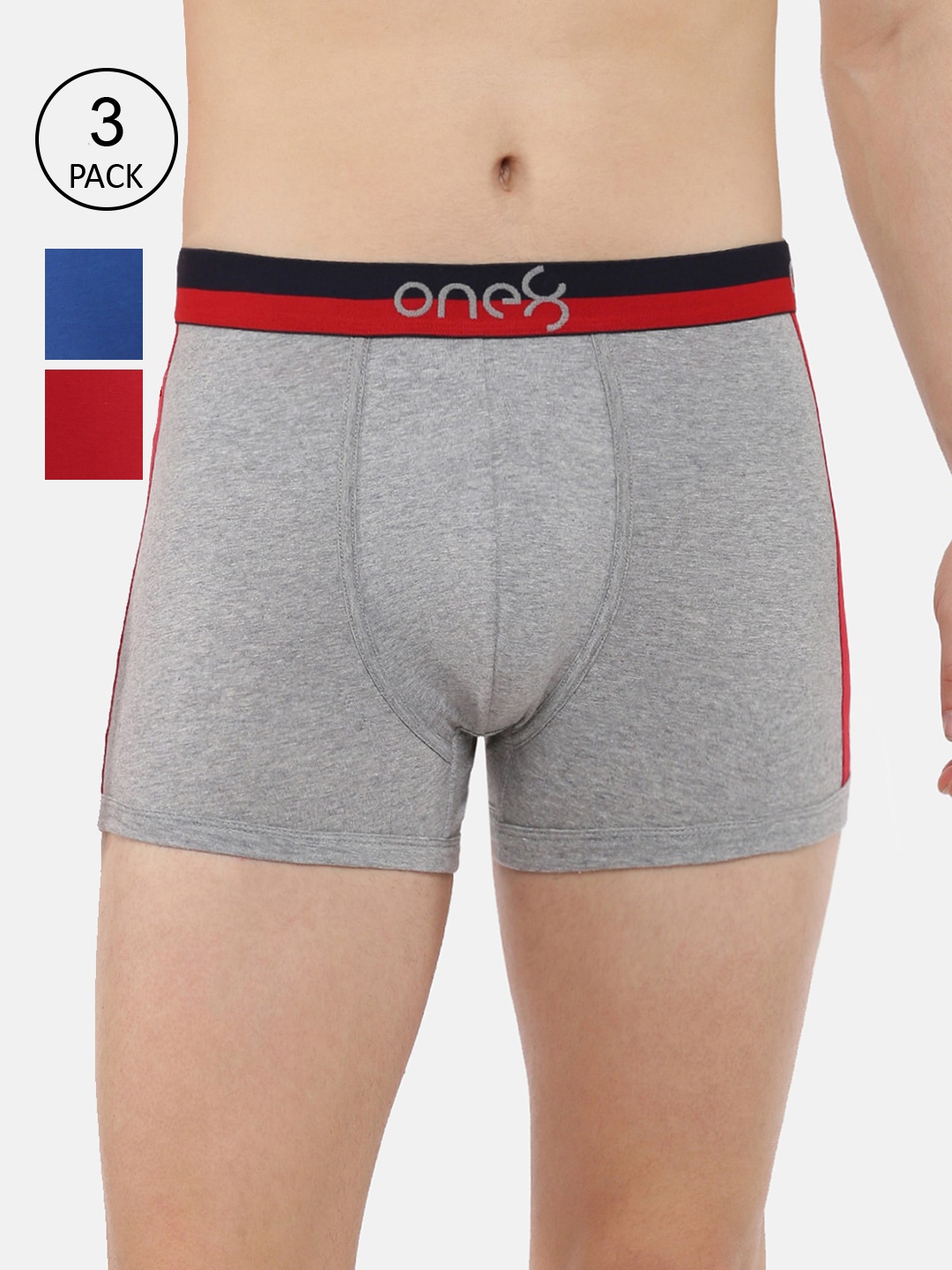 

one8 by Virat Kohli Men Pack Of 3 Solid Cotton Trunks ONE8_718_GR_RBLU_BRD_3PC, Grey