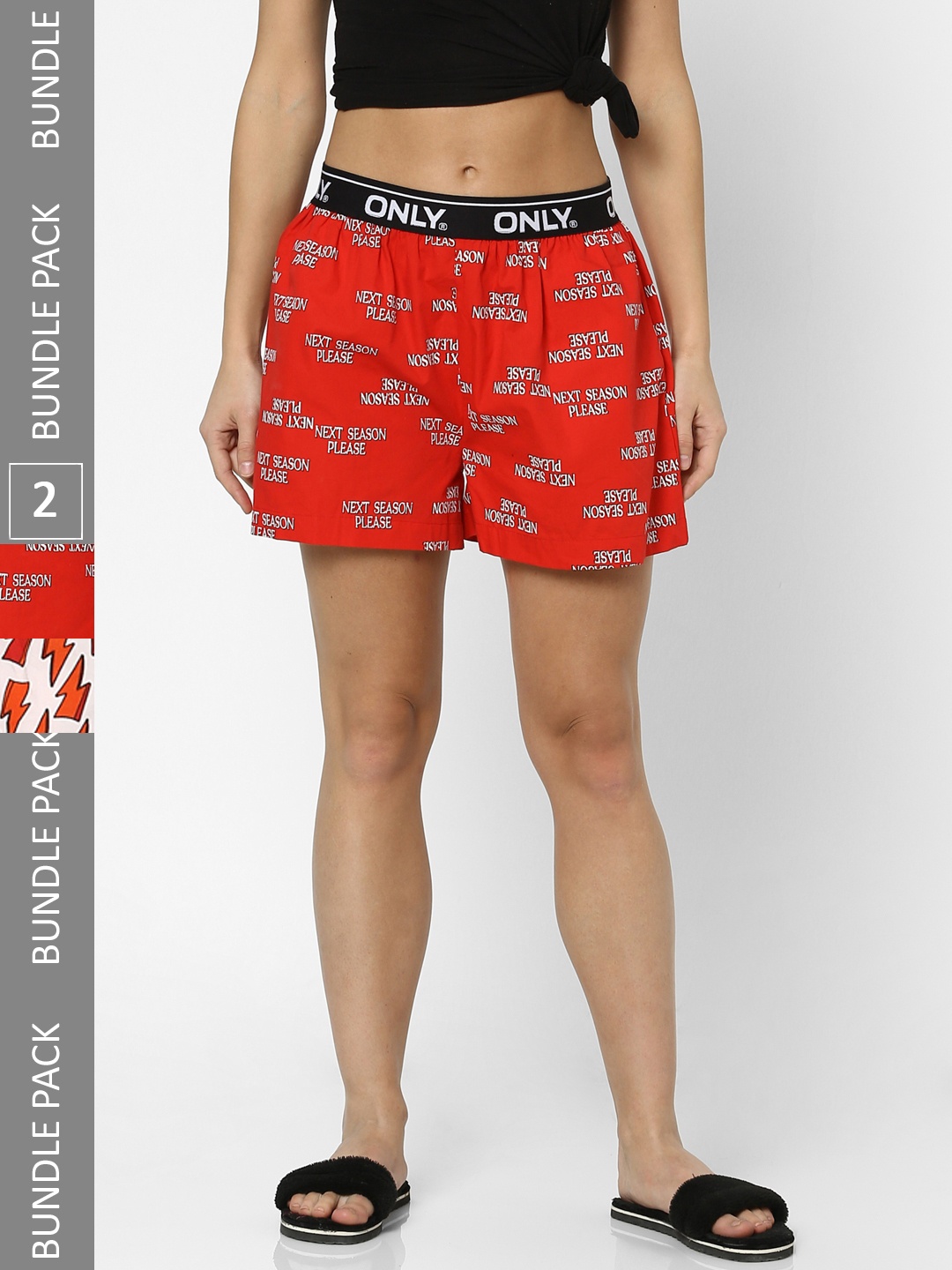 

ONLY Women Red & White Set Of 2 Conversational Printed Shorts