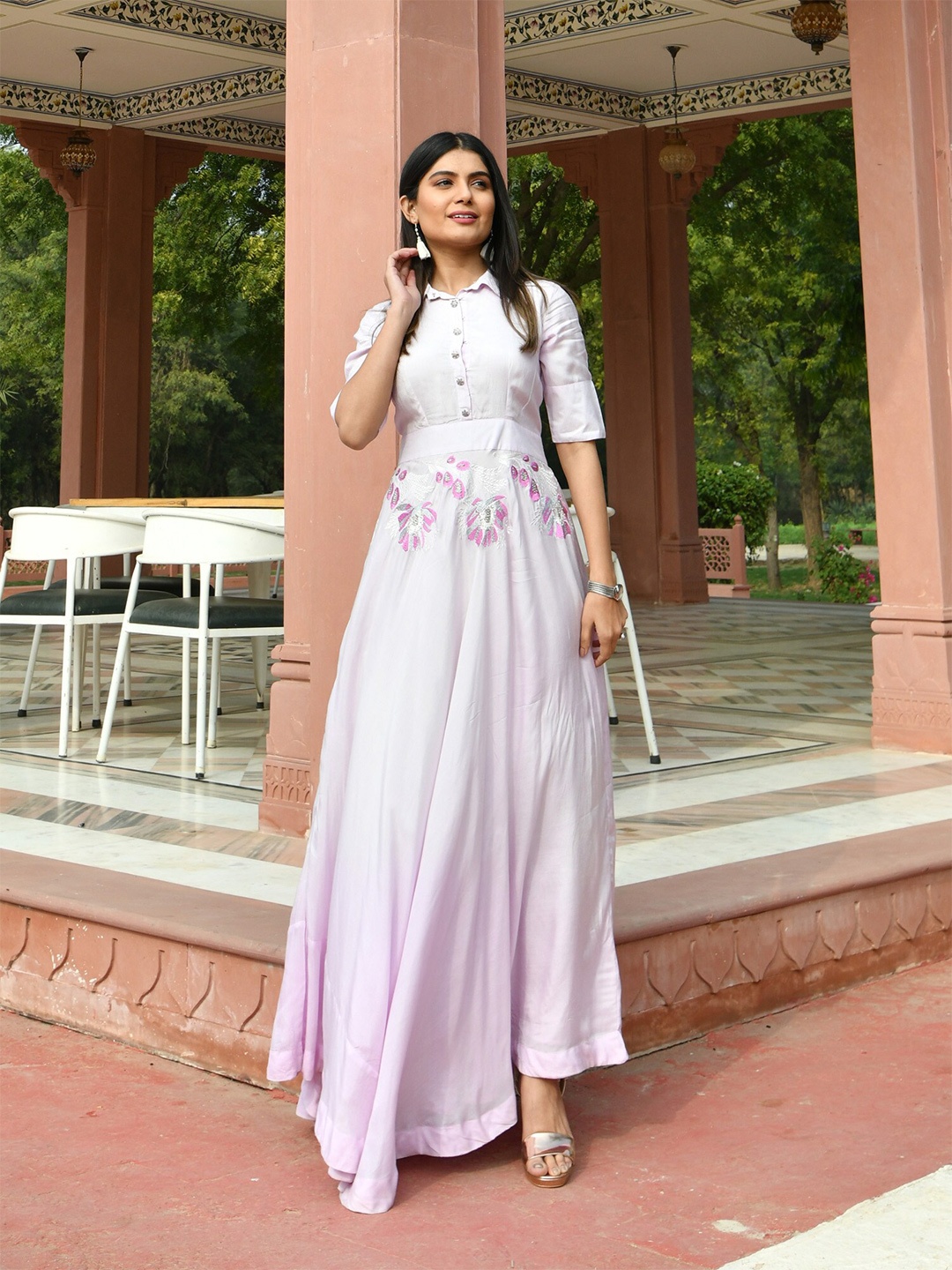 

mulmul.com Pink Floral Maxi Dress