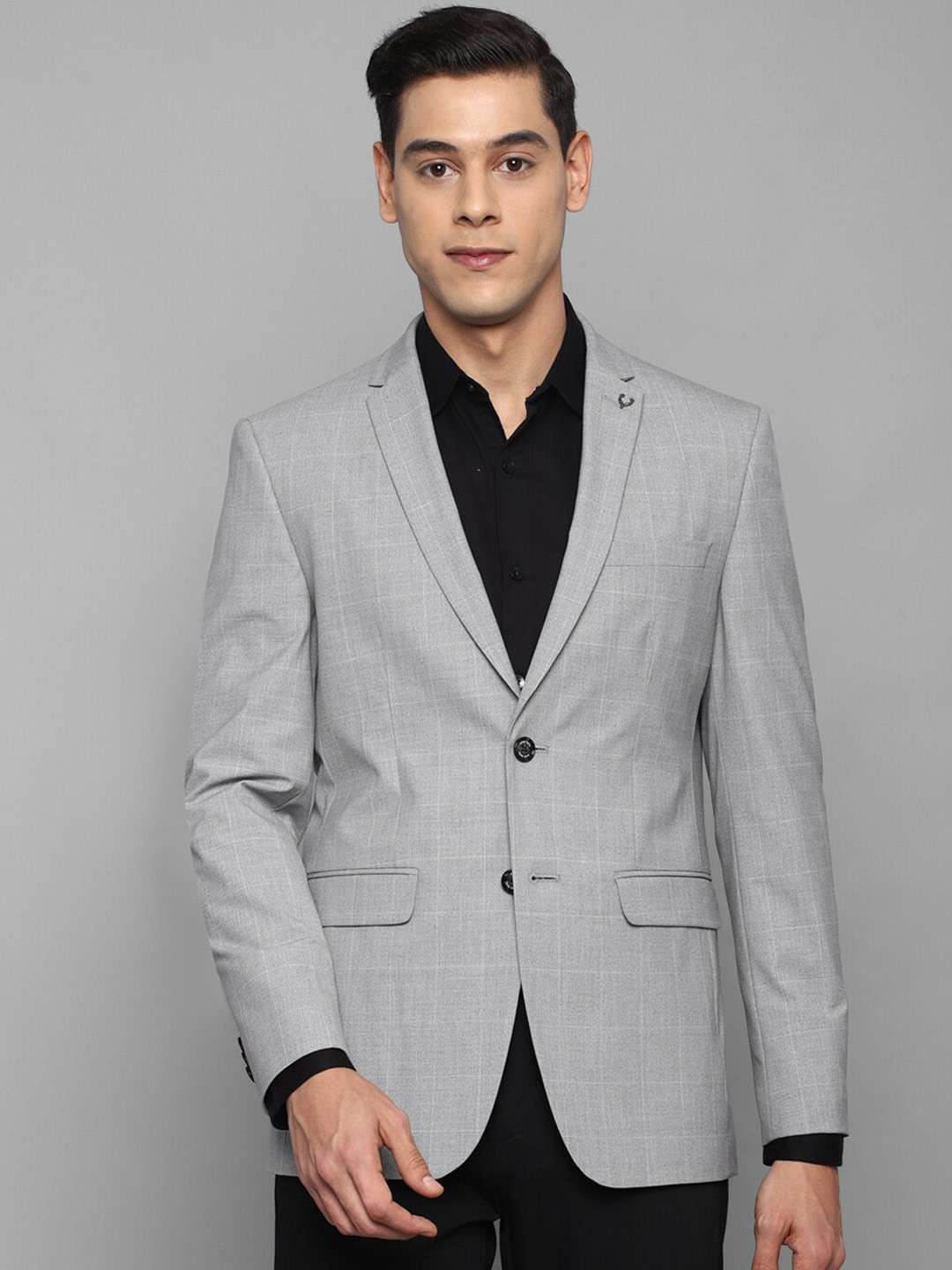 

Allen Solly Men Grey Checked Slim-Fit Single Breasted Blazer