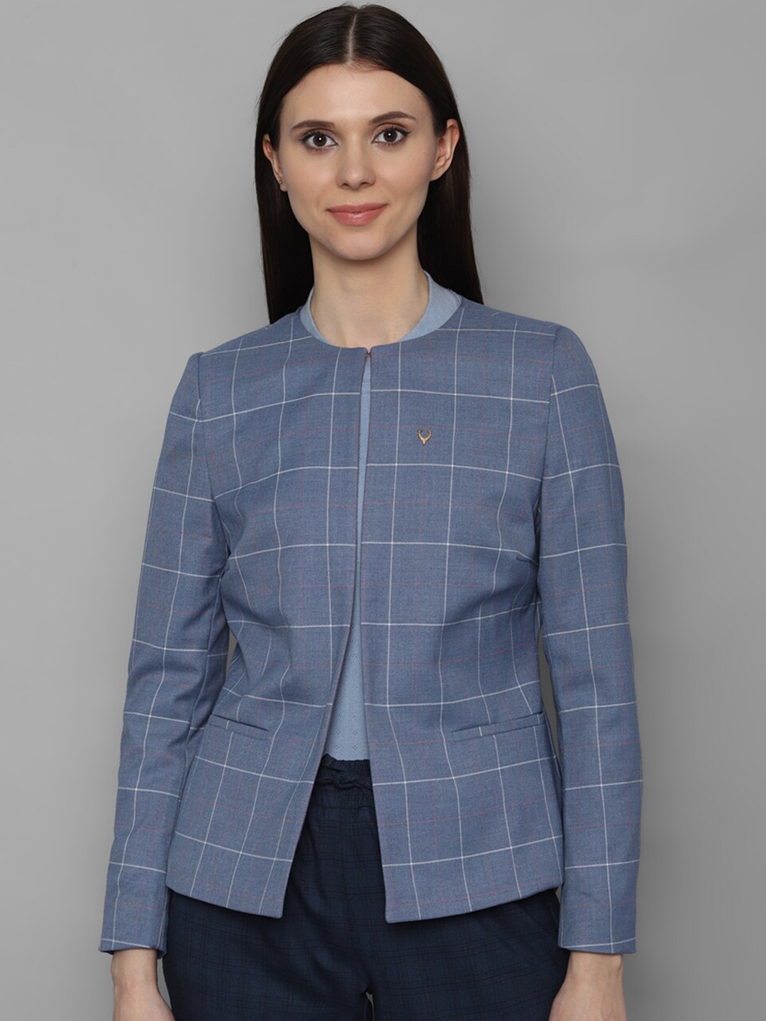 

Allen Solly Woman Blue Checked Single-Breasted Casual Blazer