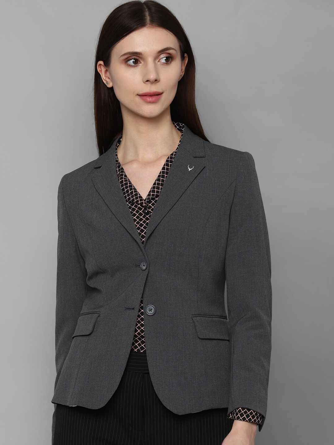 

Allen Solly Woman Women Grey Self Design Single Breasted Casual Blazer