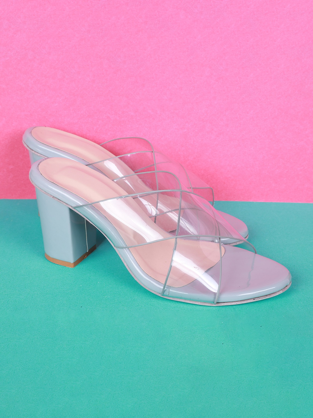 

FABBMATE Grey & Transparent Block Heels