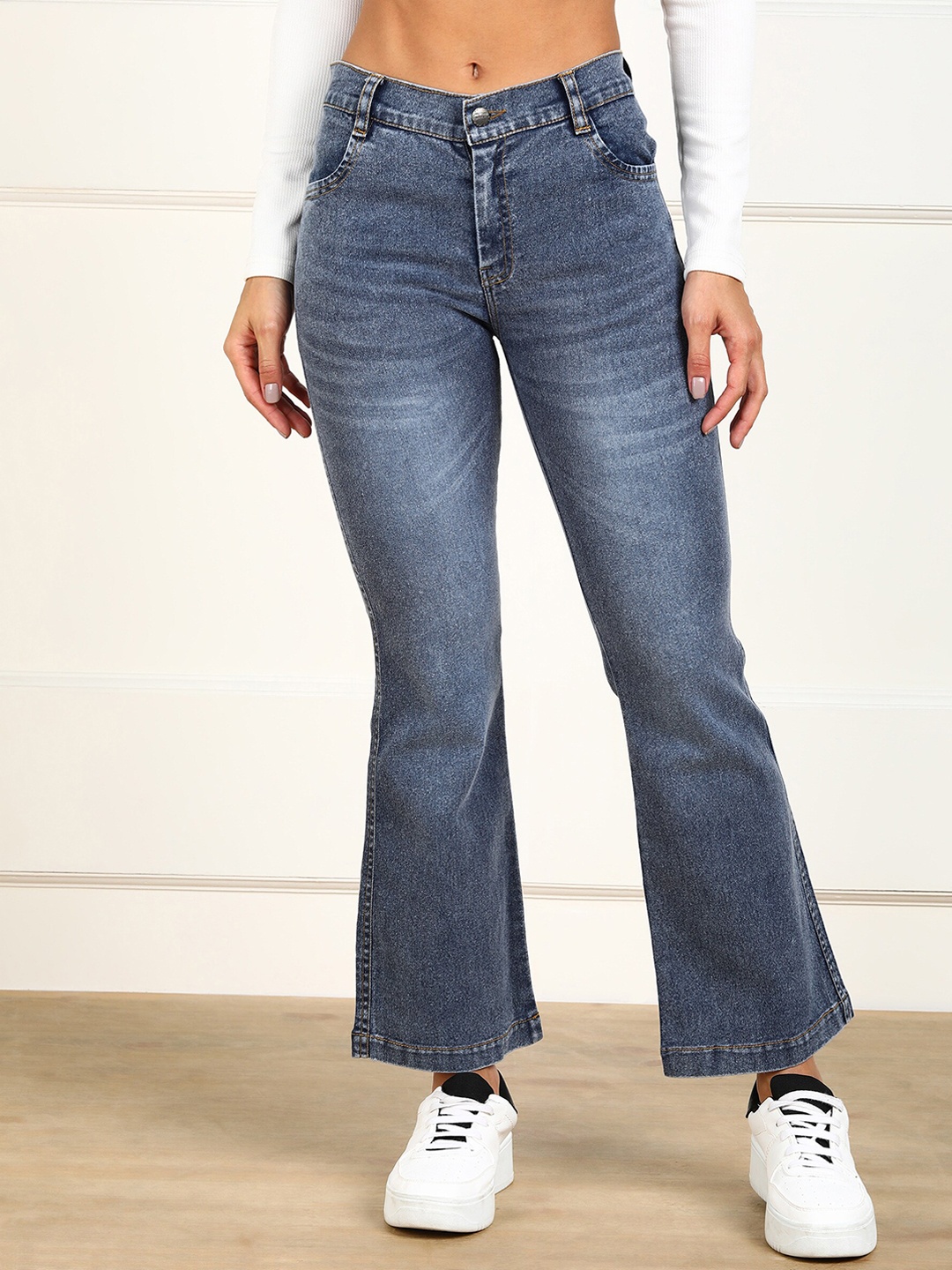 

MONTREZ Women Grey Wide Leg Light Fade Jeans