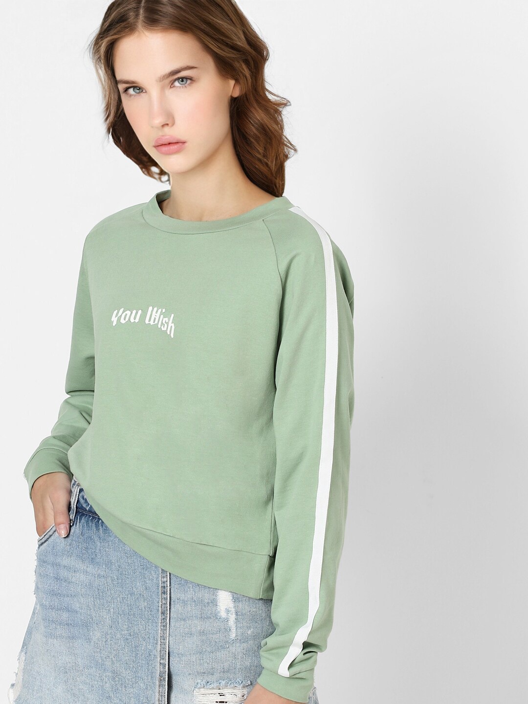 

ONLY Women Green Raglan sleeves Sweatshirt