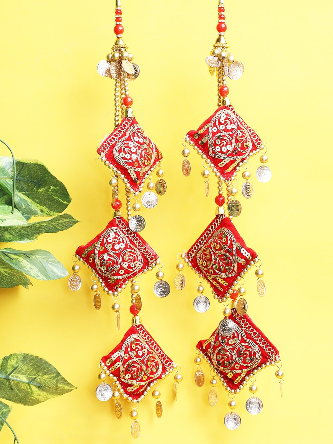 

ANIKAS CREATION Set of 2 Gold-Toned Red Pearl Latkan
