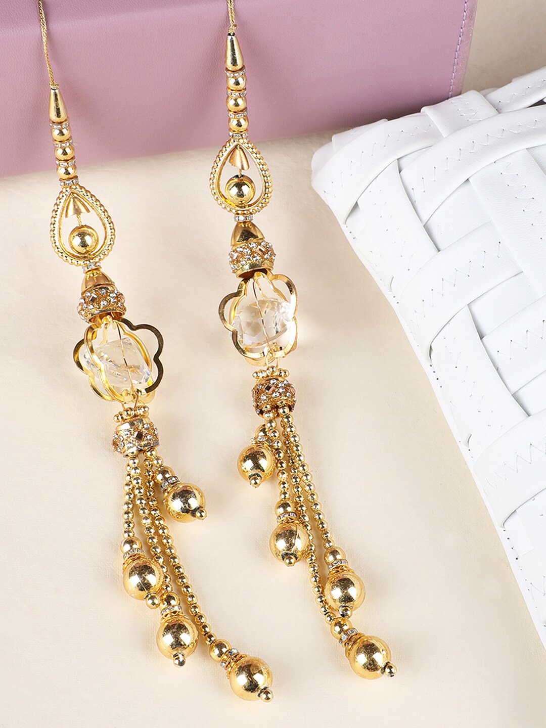 

ANIKAS CREATION Golden Crystal Handmade Work Ethnic Hanging Latkan For Lehenga, Gold