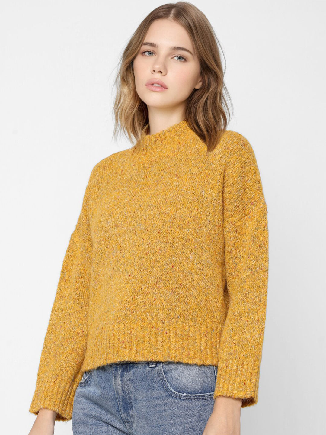 

ONLY Women Yellow Solid Full Sleeve Pullover