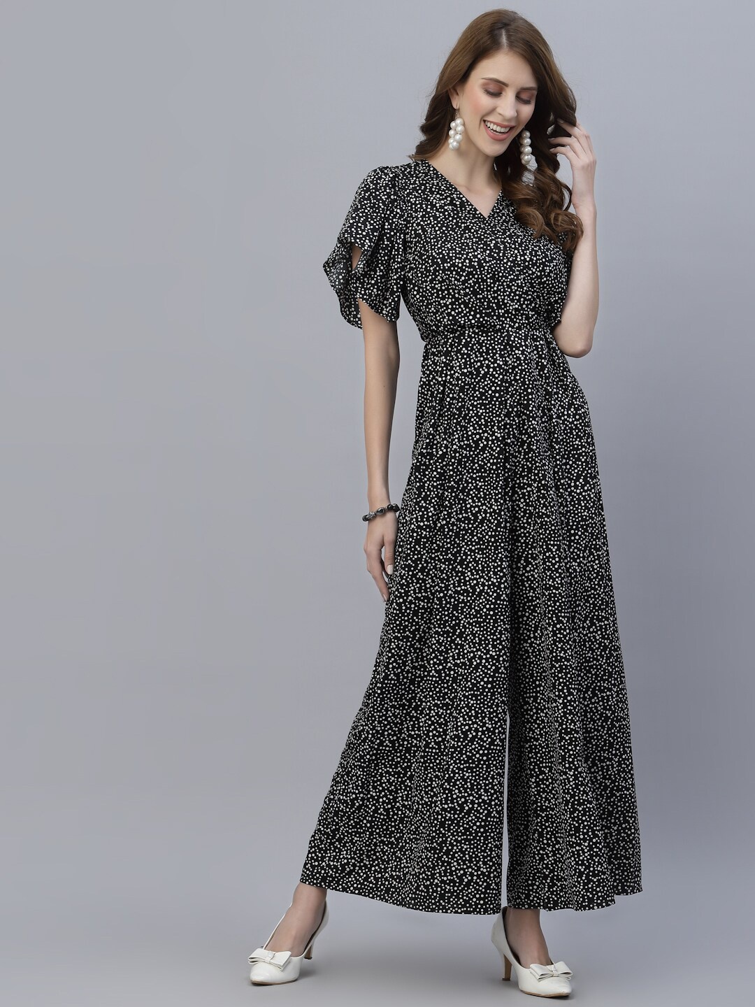 

RAASSIO Women Black & White Printed Basic Jumpsuit