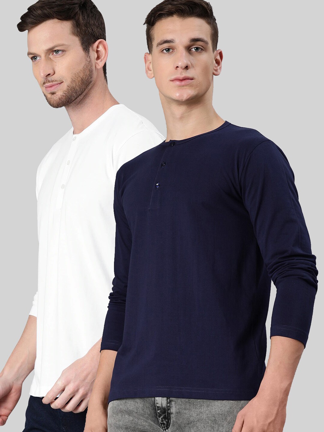 

BE AWARA Men 2 Colourblocked Henley Neck T-shirt, Na