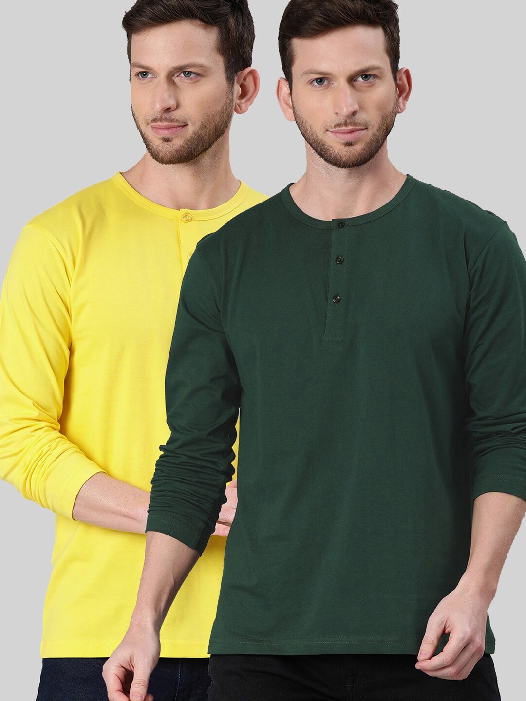 

BE AWARA Men 2 Henley Neck Applique T-shirt, Na