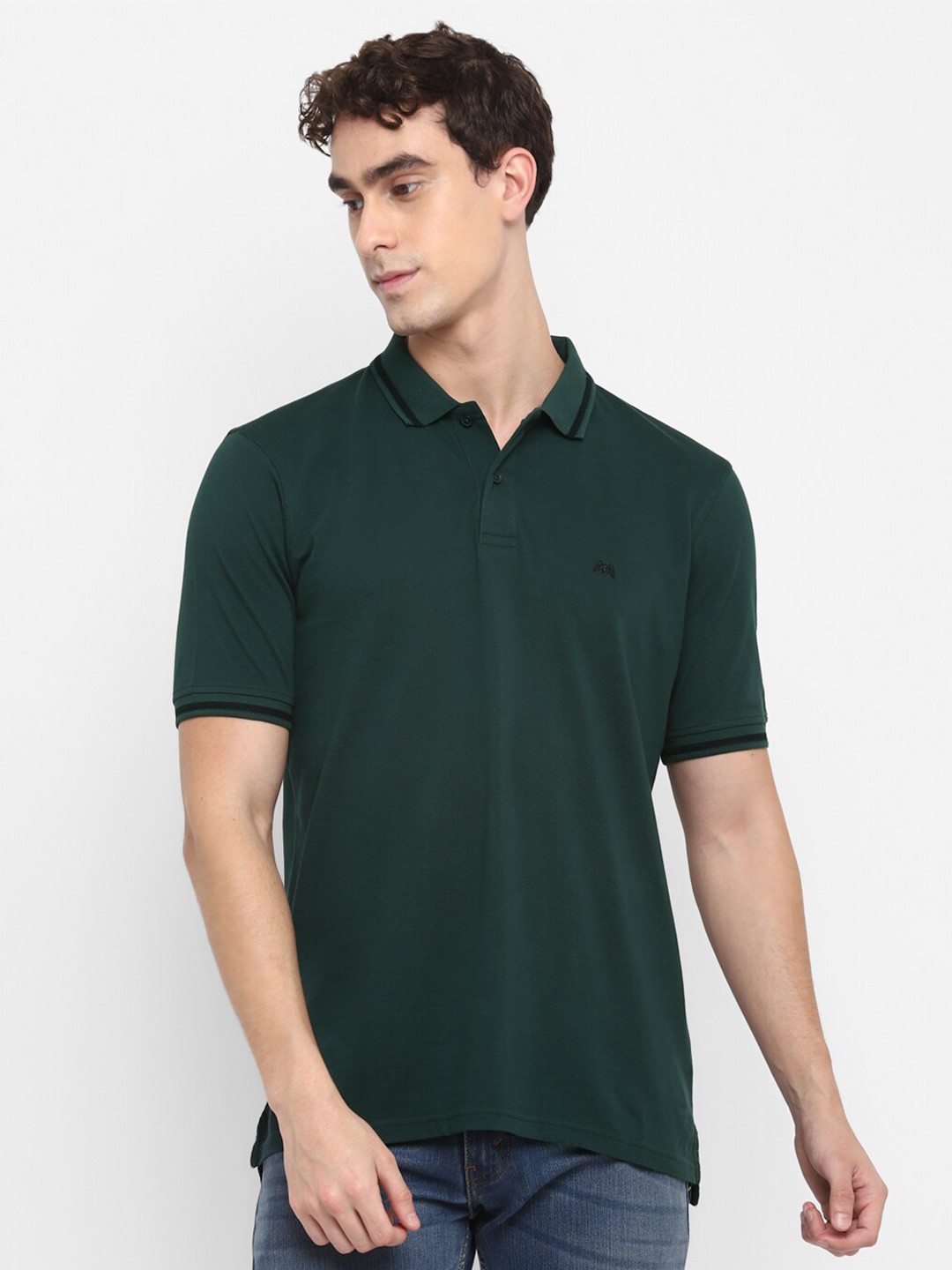 

MUWIN Men Green Polo Collar T-shirt