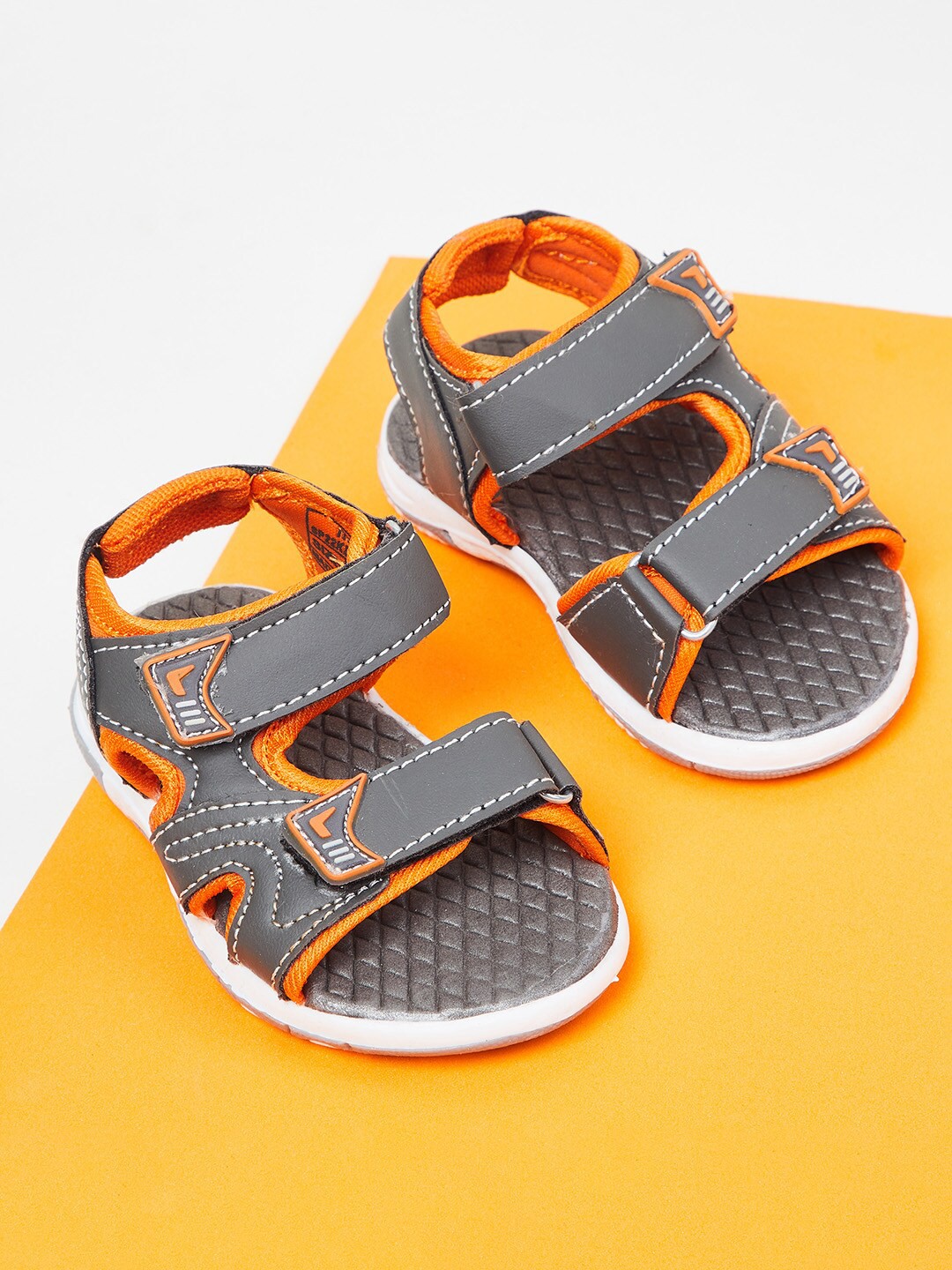 

max Boys Grey & Orange PU Comfort Sandals
