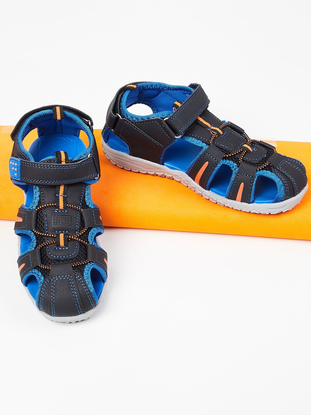 

max Boys Black & Blue PU Fisherman Sandals