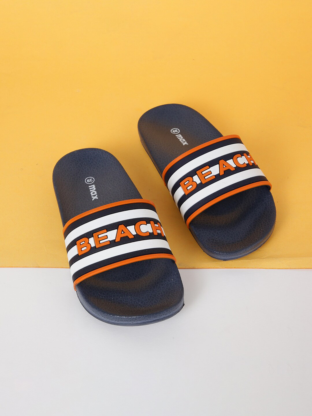 

max Boys White & Orange Printed Sliders