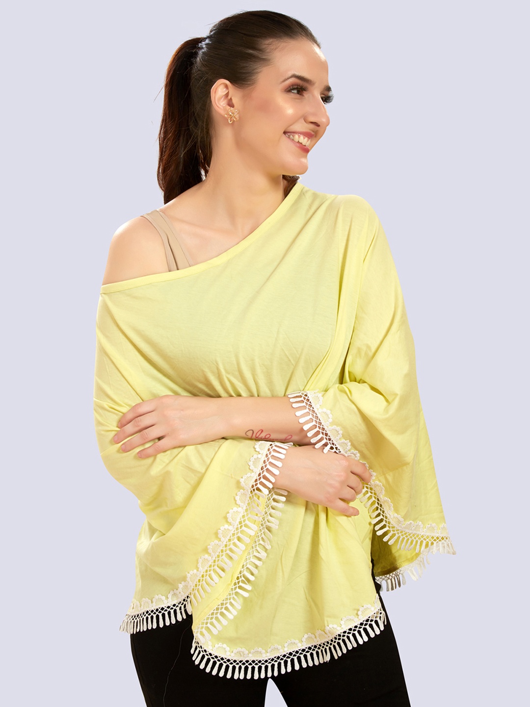 

Mom For Sure by Ketki Dalal Yellow One Shoulder Cinched Waist Top
