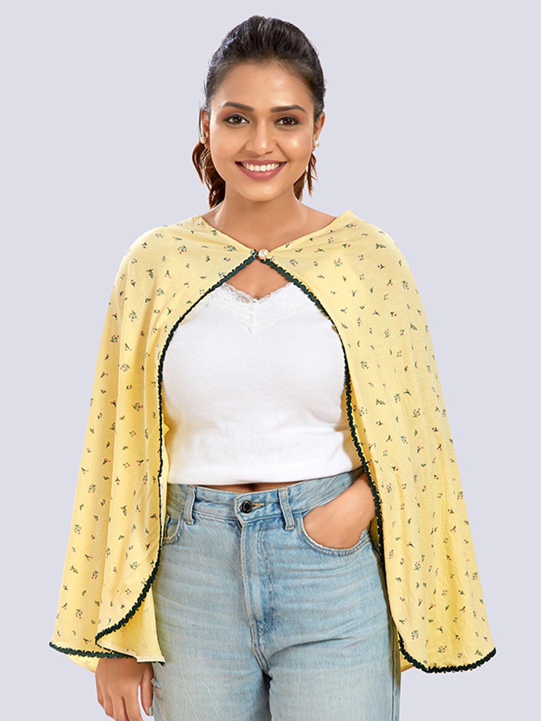 

Mom For Sure by Ketki Dalal Women Yellow Printed Shrug