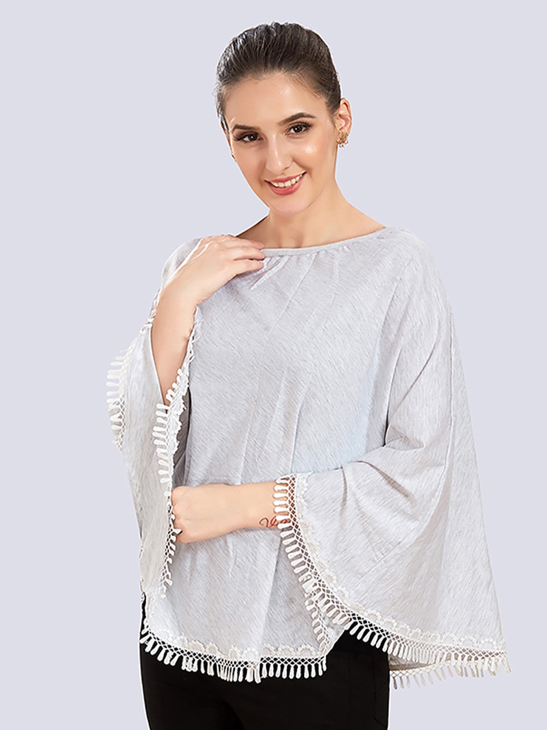 

Mom For Sure by Ketki Dalal Grey Nursing Cape with Cotton Lace at Hem Top
