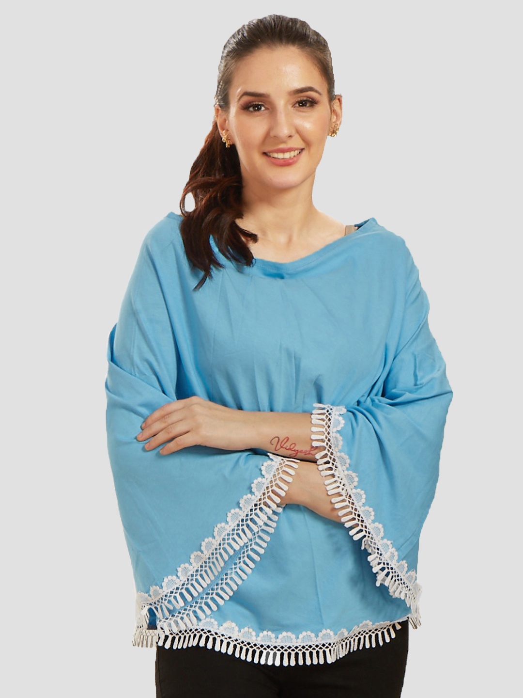 

Mom For Sure by Ketki Dalal Women Blue Pure Cotton Kaftan Top