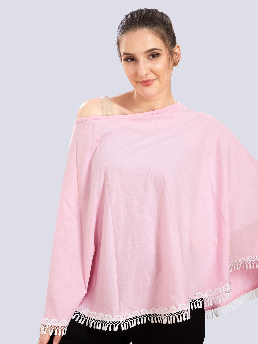 

Mom For Sure by Ketki Dalal Women Nursing Cape with cotton lace at Hem, Pink