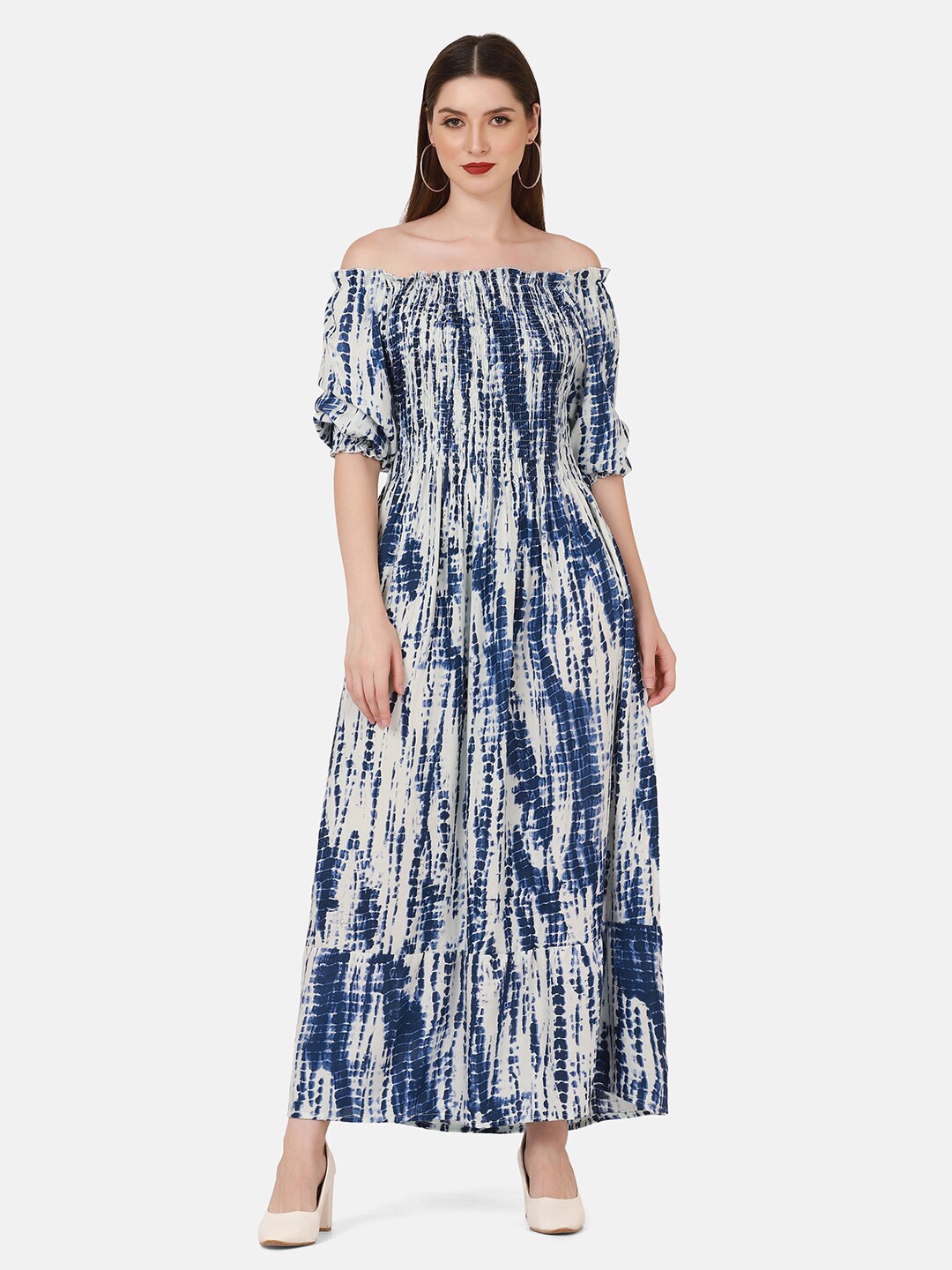 

BUY NEW TREND Blue Tie and Dye Off-Shoulder Maxi Dress