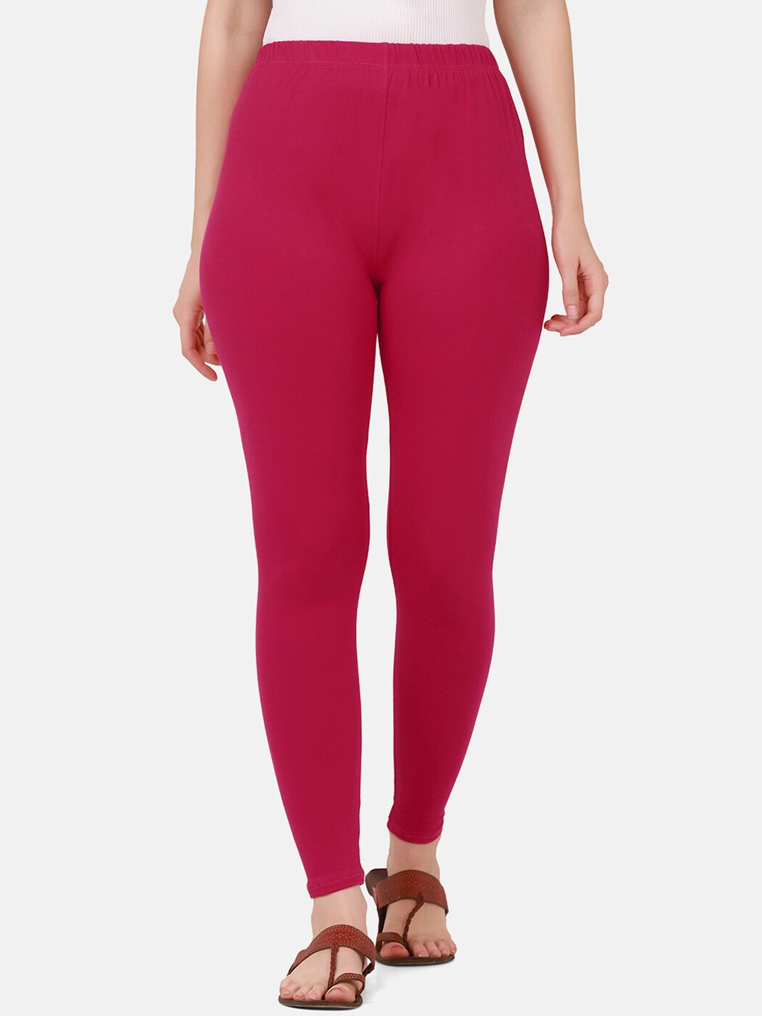 

BUY NEW TREND Women Pink Solid Cotton Ankle-Length Leggings
