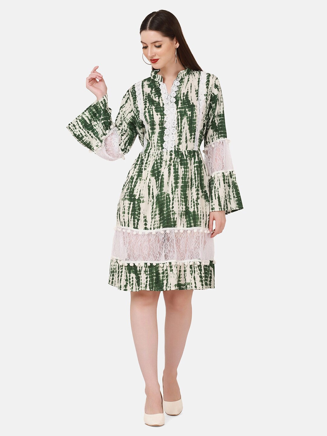 

BUY NEW TREND Green & White Tie and Dye Fit and Flare Dress